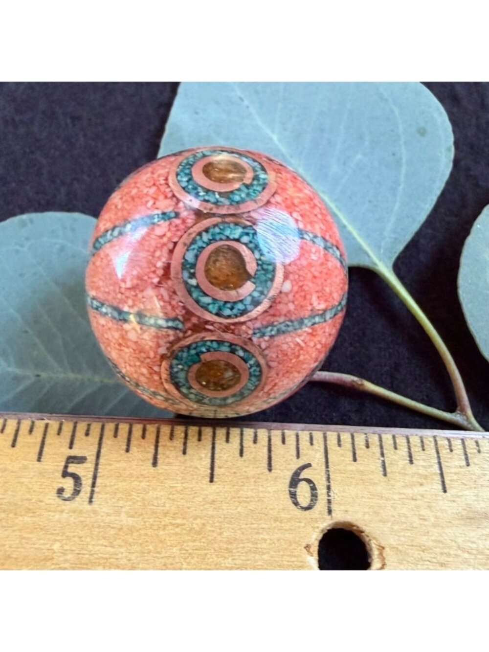 Handcrafted Coral & Turquoise Inlay1-Inch Bold Circular Design Jewelry Beads